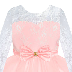Flower Girl Dress Light Pink Lace Long Sleeve Wedding Size 6-12 Years