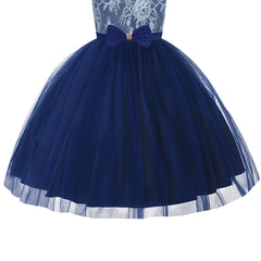 Flower Girl Dress Navy Blue Lace Long Sleeve Wedding Size 6-12 Years