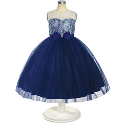 Flower Girl Dress Navy Blue Lace Sleeveless Wedding Size 6-12 Years