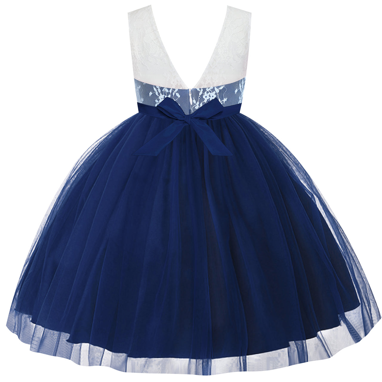 Flower Girl Dress Navy Blue Lace Sleeveless Wedding Size 6-12 Years