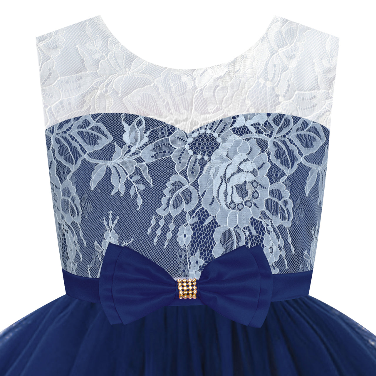 Flower Girl Dress Navy Blue Lace Sleeveless Wedding Size 6-12 Years