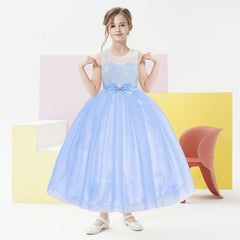 Flower Girl Dress Sleeveless Blue Lace Sleeveless Wedding Size 6-12 Years