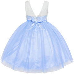 Flower Girl Dress Sleeveless Blue Lace Sleeveless Wedding Size 6-12 Years