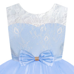 Flower Girl Dress Sleeveless Blue Lace Sleeveless Wedding Size 6-12 Years