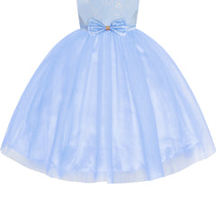 Flower Girl Dress Sleeveless Blue Lace Sleeveless Wedding Size 6-12 Years