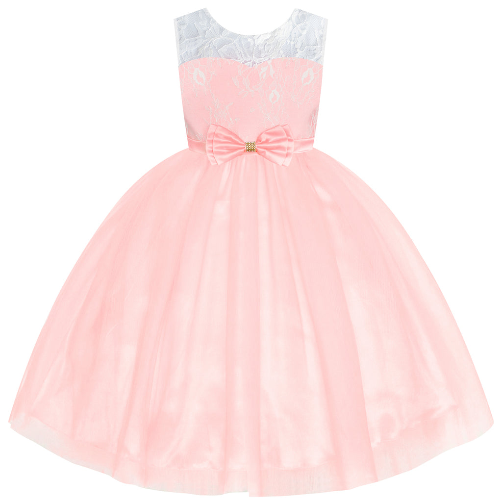 Flower Girl Dress Sleeveless Light Pink Lace Wedding Size 6-12 Years