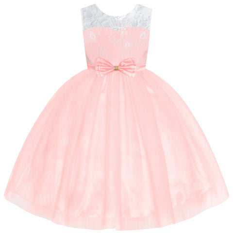 Flower Girl Dress Sleeveless Light Pink Lace Wedding Size 6-12 Years