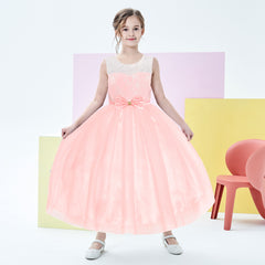 Flower Girl Dress Sleeveless Light Pink Lace Wedding Size 6-12 Years