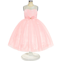 Flower Girl Dress Sleeveless Light Pink Lace Wedding Size 6-12 Years