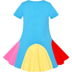 Girls Dress Blue Rainbow Unicorn Short Sleeve Cotton Casual Size 3-7 Years