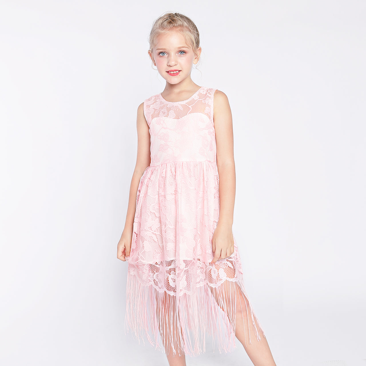 Girls Dress Blush Flapper Vintage 1920s Tassel Lace Size 6-16 Years