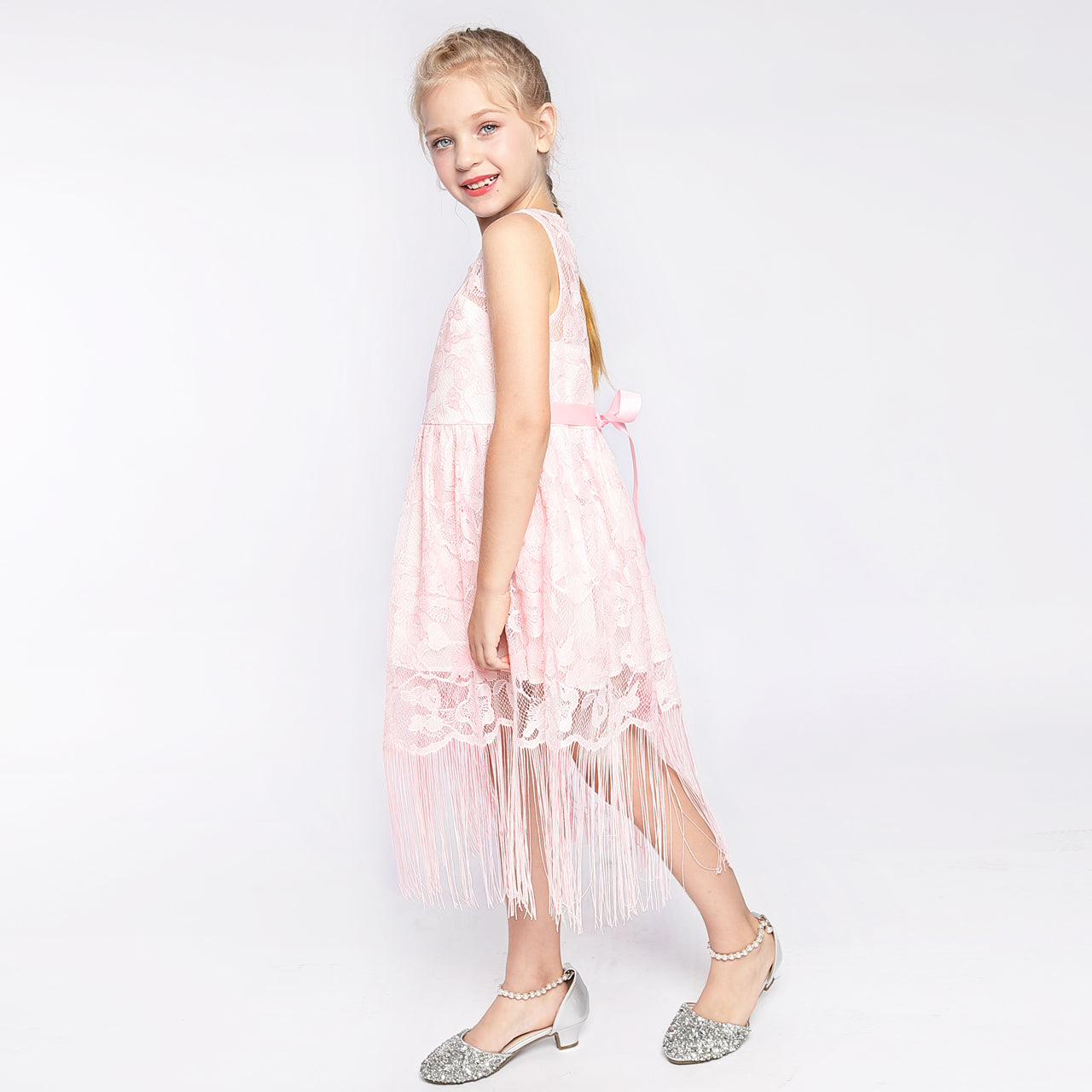 Girls Dress Blush Flapper Vintage 1920s Tassel Lace Size 6-16 Years