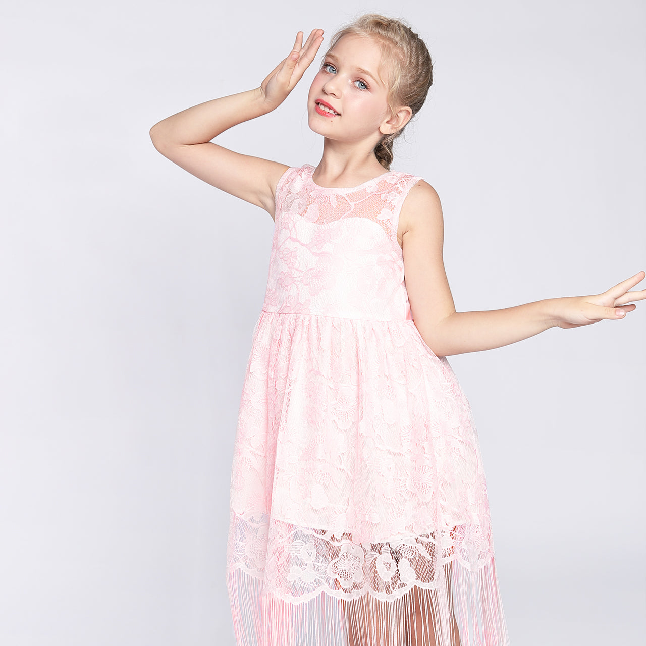 Girls Dress Blush Flapper Vintage 1920s Tassel Lace Size 6-16 Years