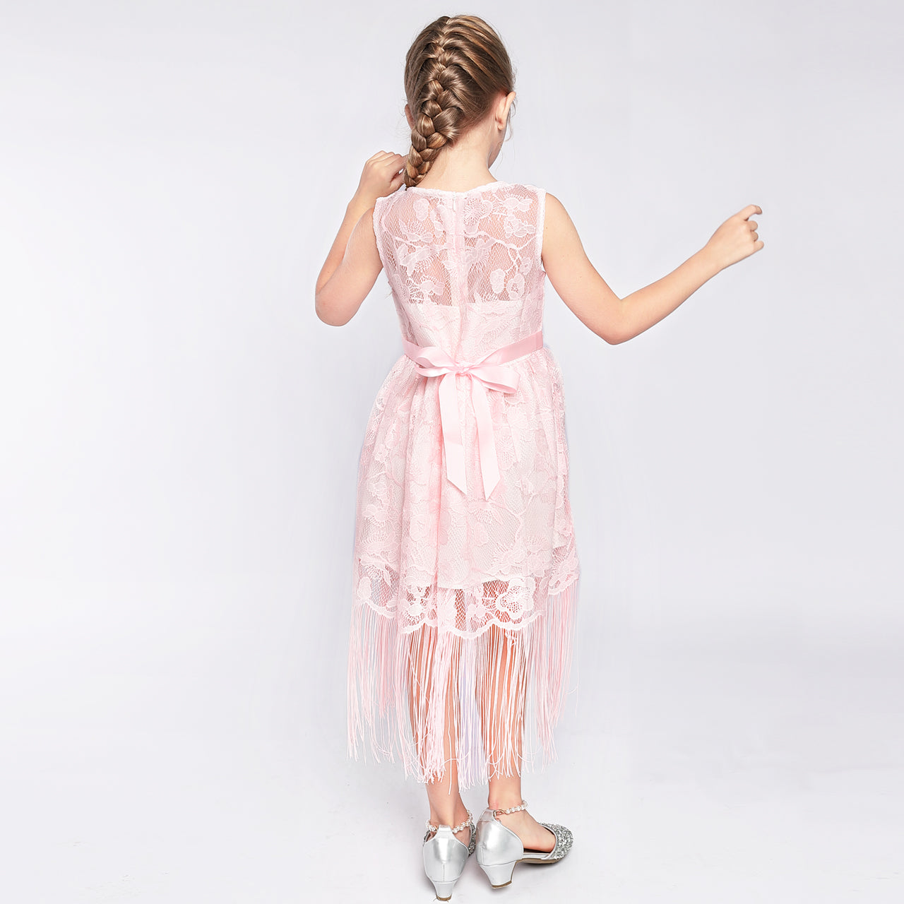 Girls Dress Blush Flapper Vintage 1920s Tassel Lace Size 6-16 Years