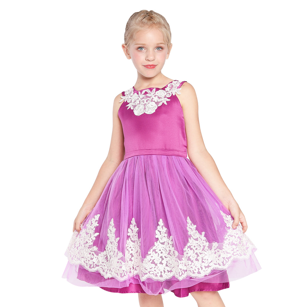 Girls Dress Vintage Flower Lace Purple Wedding Party Size 7-14 Years