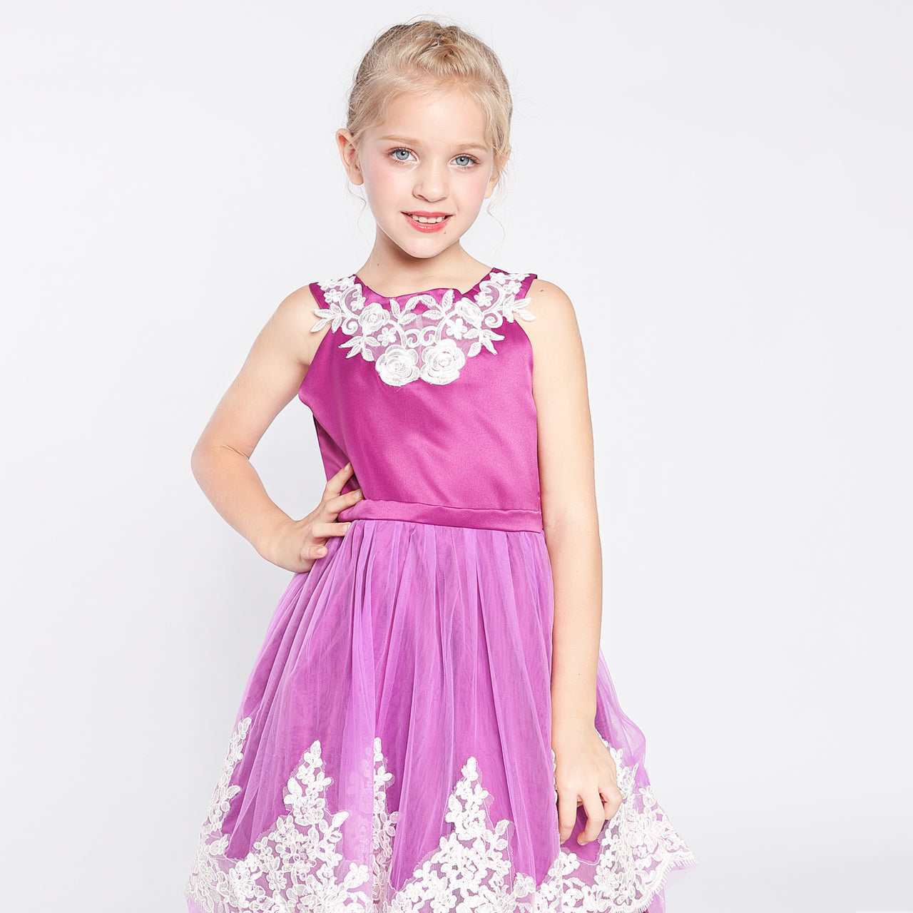 Girls Dress Vintage Flower Lace Wedding Party Size 7-14 Years