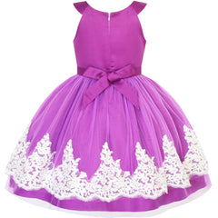 Girls Dress Vintage Flower Lace Purple Wedding Party Size 7-14 Years