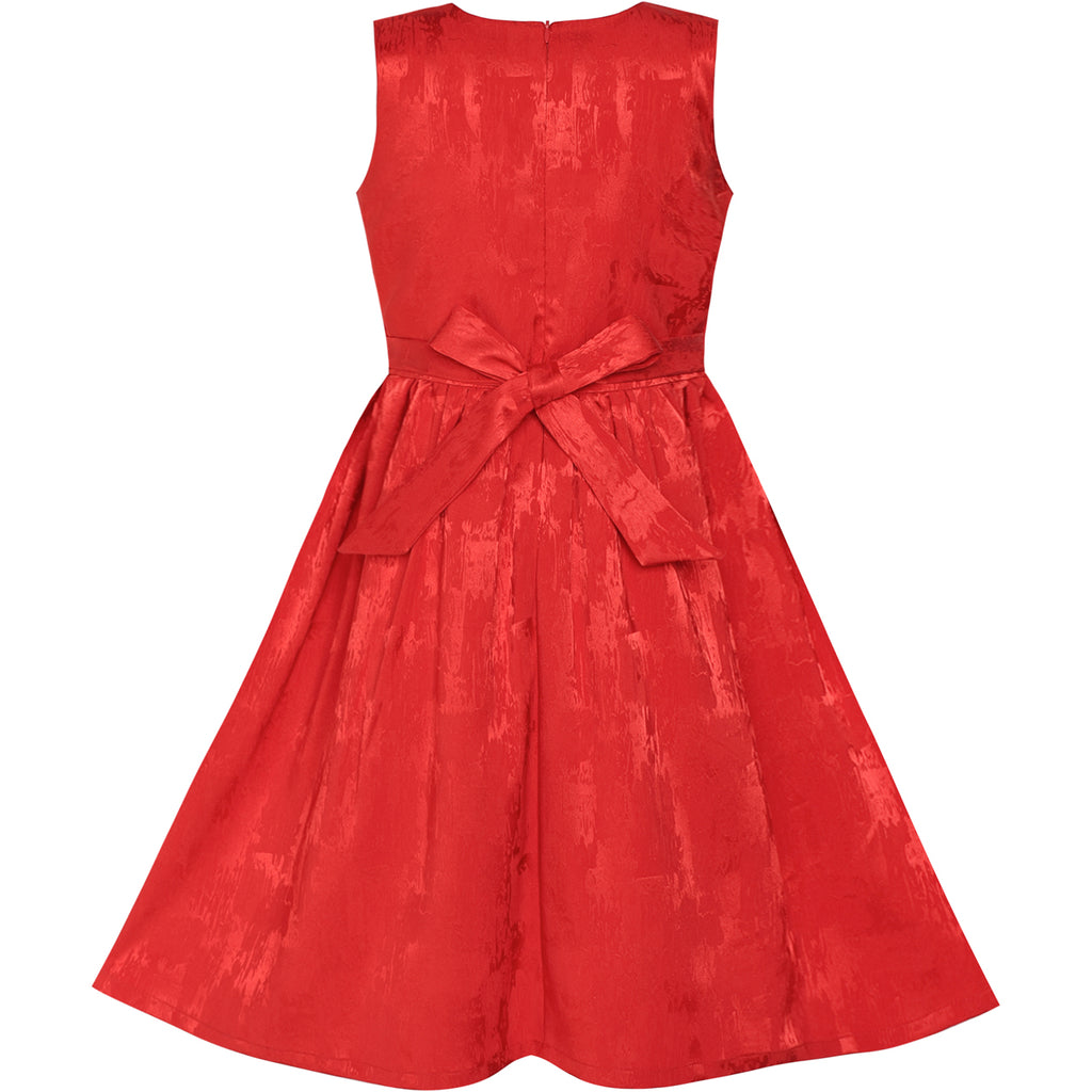 Girls Dress Vintage Red Fit Flare Jacquard Satin Fabric Party – Sunny  Fashion