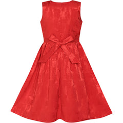 Girls Dress Vintage Red Fit Flare Jacquard Satin Fabric Party Size 5-12 Years