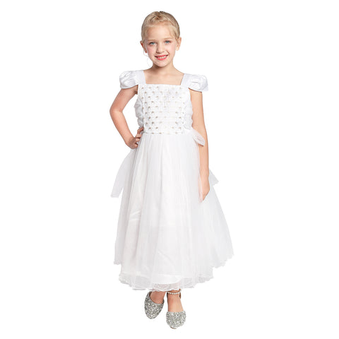 Girls Dress Cap Sleeve White Wedding Party Bridesmaid Church Size 6-12 Years