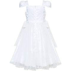 Girls Dress Cap Sleeve White Wedding Party Bridesmaid Church Size 6-12 Years