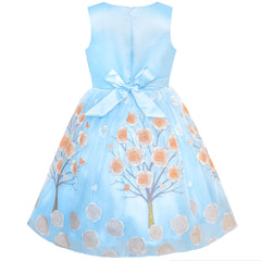 Girls Dress Blue Flower Tree Tulle Birthday Party Dress Size 6-12 Years