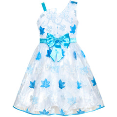 Girls Dress One Shoulder Blue Maple Leaf Tulle Party Size 6-12 Years