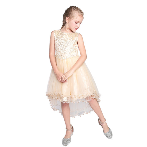 Girls Dress Champagne Hi-low Skirt Elegant Wedding Size 4-10 Years