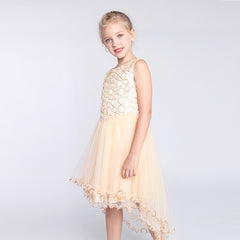 Girls Dress Champagne Hi-low Skirt Elegant Wedding Size 4-10 Years