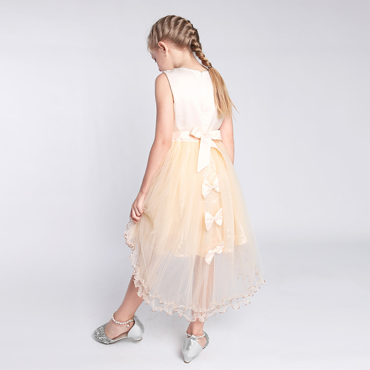 Girls Dress Champagne Hi-low Skirt Elegant Wedding Size 4-10 Years