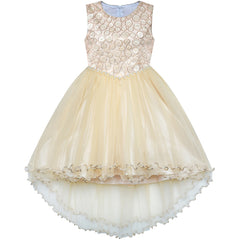 Girls Dress Champagne Hi-low Skirt Elegant Wedding Size 4-10 Years