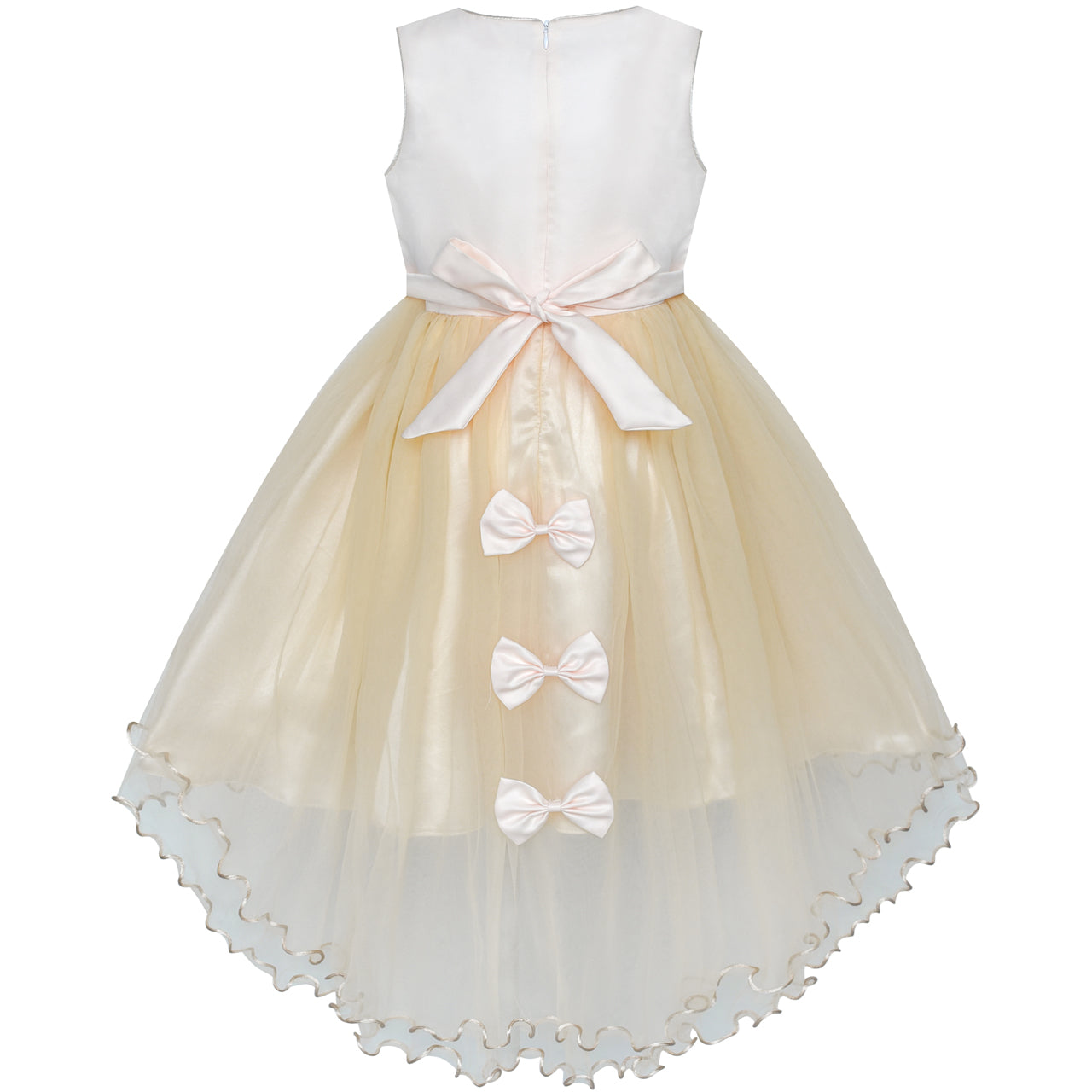 Girls Dress Champagne Hi-low Skirt Elegant Wedding Size 4-10 Years