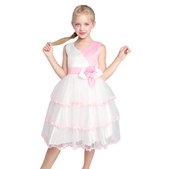 Flower Girl Dress Pink White Color Contrast Wedding Party Size 7-14 Years
