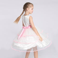 Flower Girl Dress Pink White Color Contrast Wedding Party Size 7-14 Years