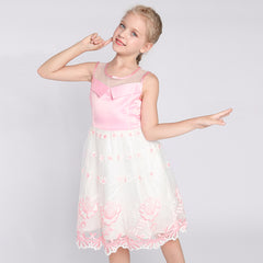 Flower Girl Dress Pink Flower Embroidered Wedding Party Bridesmaid Size 5-12 Years