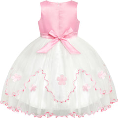 Flower Girl Dress Pink Flower Embroidered Ruffle Skirt Size 6-12 Years