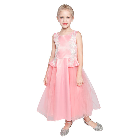 Girl Dress Lace Blush Pink Floor Length Pageant Ball Gown Size 6-12 Years
