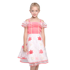 Flower Girl Dress Off Shoulder Pink Maple Leaf Birthday Party Size 6-12 Years