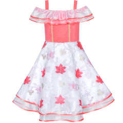 Flower Girl Dress Off Shoulder Pink Maple Leaf Birthday Party Size 6-12 Years