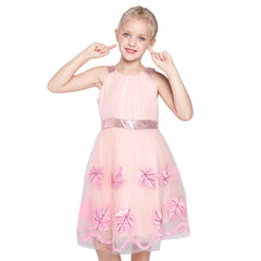 Flower Girl Dress Blush Pink Maple Leaf Embroidered Halter Dress Size 6-12 Years