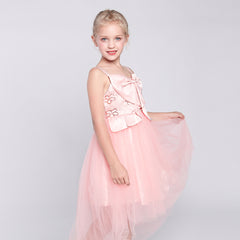 Flower Girl Dress Blush Pink Bow Tie Hi-Low Wedding Party Size 6-12 Years