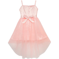 Flower Girl Dress Blush Pink Bow Tie Hi-Low Wedding Party Size 6-12 Years