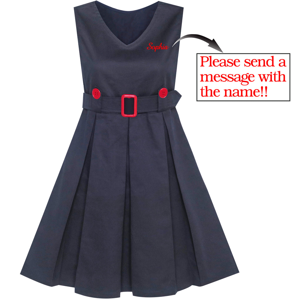 Girls Dress Back School Personalized Gift School Uniform Name Embroidered Size 6-14 Years
