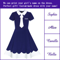 Girls Dress Back School Personalized Gift School Uniform Name Embroidered Size 5-12 Years