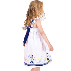 Girls Dress White Cotton Sundress Navy Blue Polka Cartoon Character Size 4-8 Years