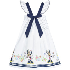 Girls Dress White Cotton Sundress Navy Blue Polka Cartoon Character Size 4-8 Years