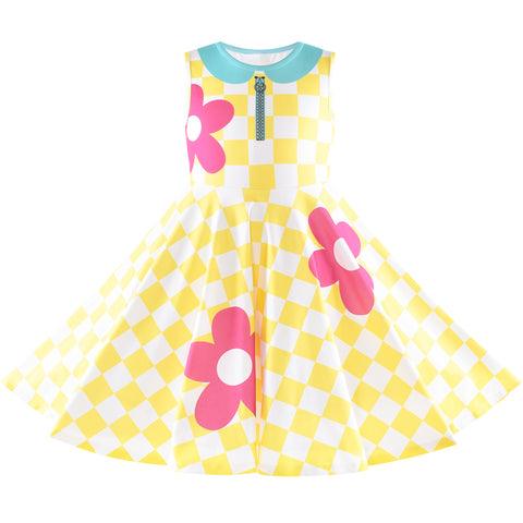 Girls Dress Doll Cosplay Halloween Costume Surprised Party Yellow Checkered Size 3-8 Years