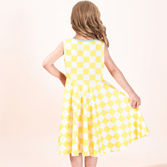 Girls Dress Doll Cosplay Halloween Costume Surprised Party Yellow Checkered Size 3-8 Years