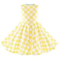 Girls Dress Doll Cosplay Halloween Costume Surprised Party Yellow Checkered Size 3-8 Years
