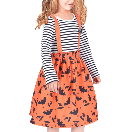 2 Pieces Set Girls Dress T-Shirt Suspender Skirt Halloween Cosplay  Size 4-12 Years